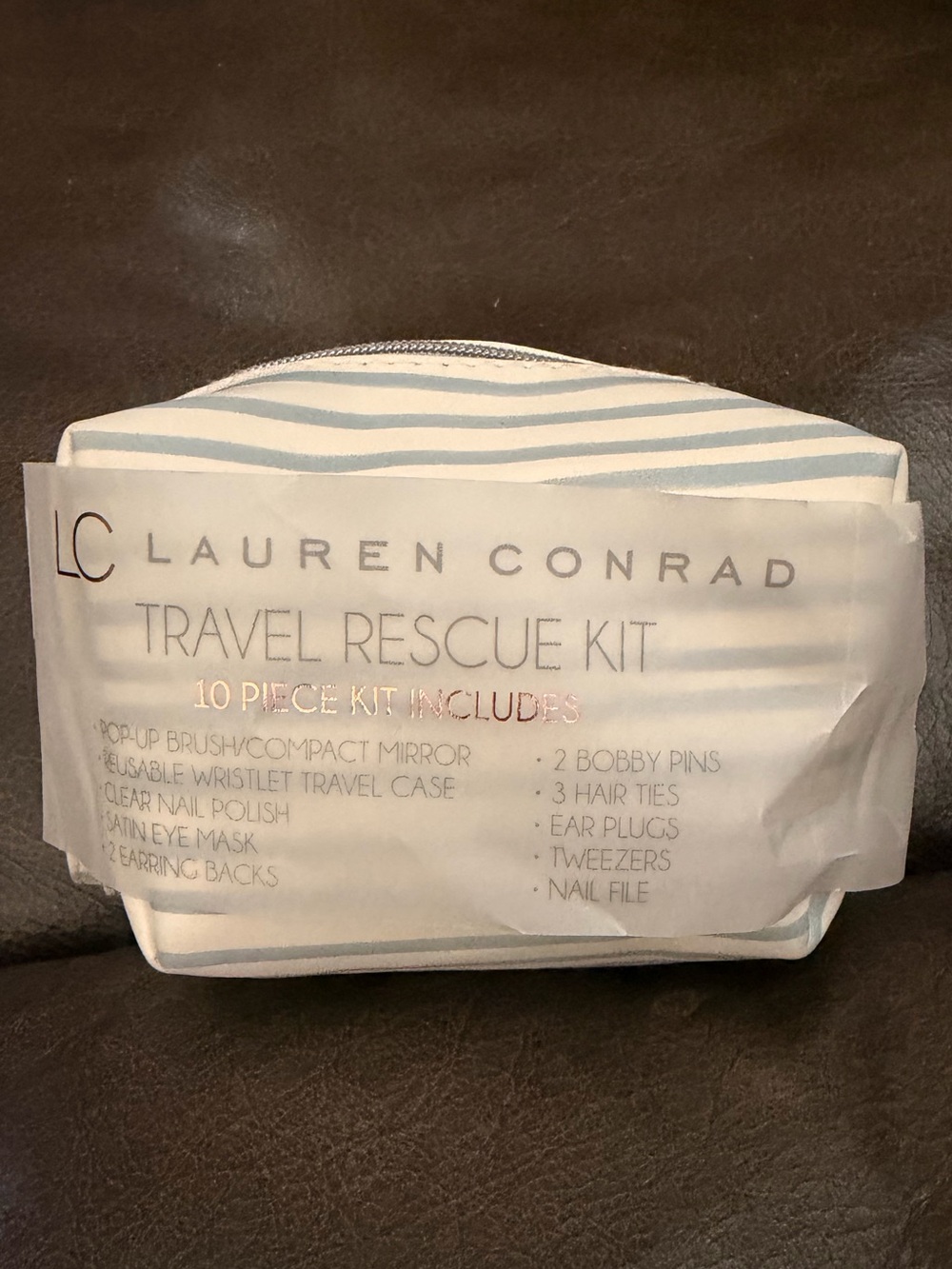 LC Lauren Conrad Striped Travel Rescue Kit - Light Blue & White Stripe 5”x3”x3”